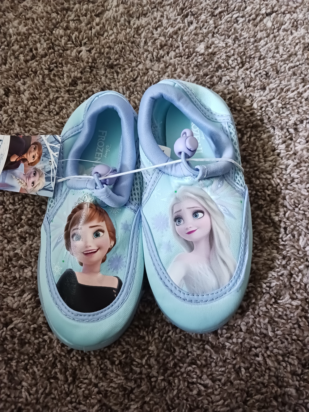 NWT Disney Frozen II Light Blue/Purple Kids Water Shoes featuring Anna & Elsa